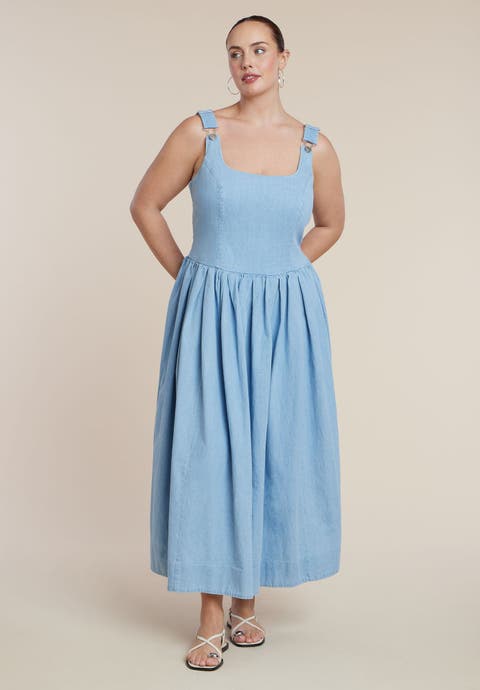 Drop-Waist Chambray Maxi Dress (Plus)
