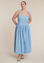 ELOQUII Drop-Waist Chambray Maxi Dress