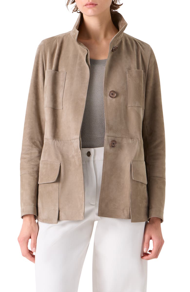 Akris Chianti Suede Jacket, Main, color, Taupe