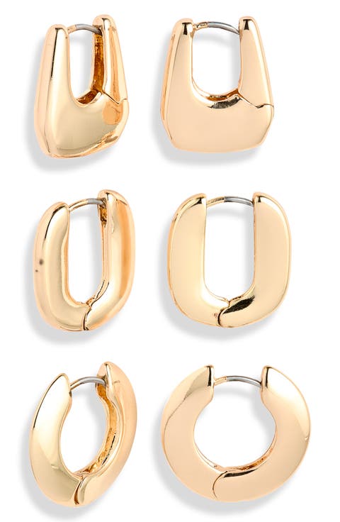 Set of 3 Polished Huggie Hoop Earrings