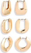 Open Edit Set of 3 Polished Huggie Hoop Earrings