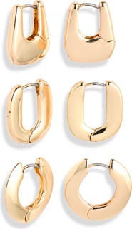 Open Edit Set of 3 Polished Huggie Hoop Earrings