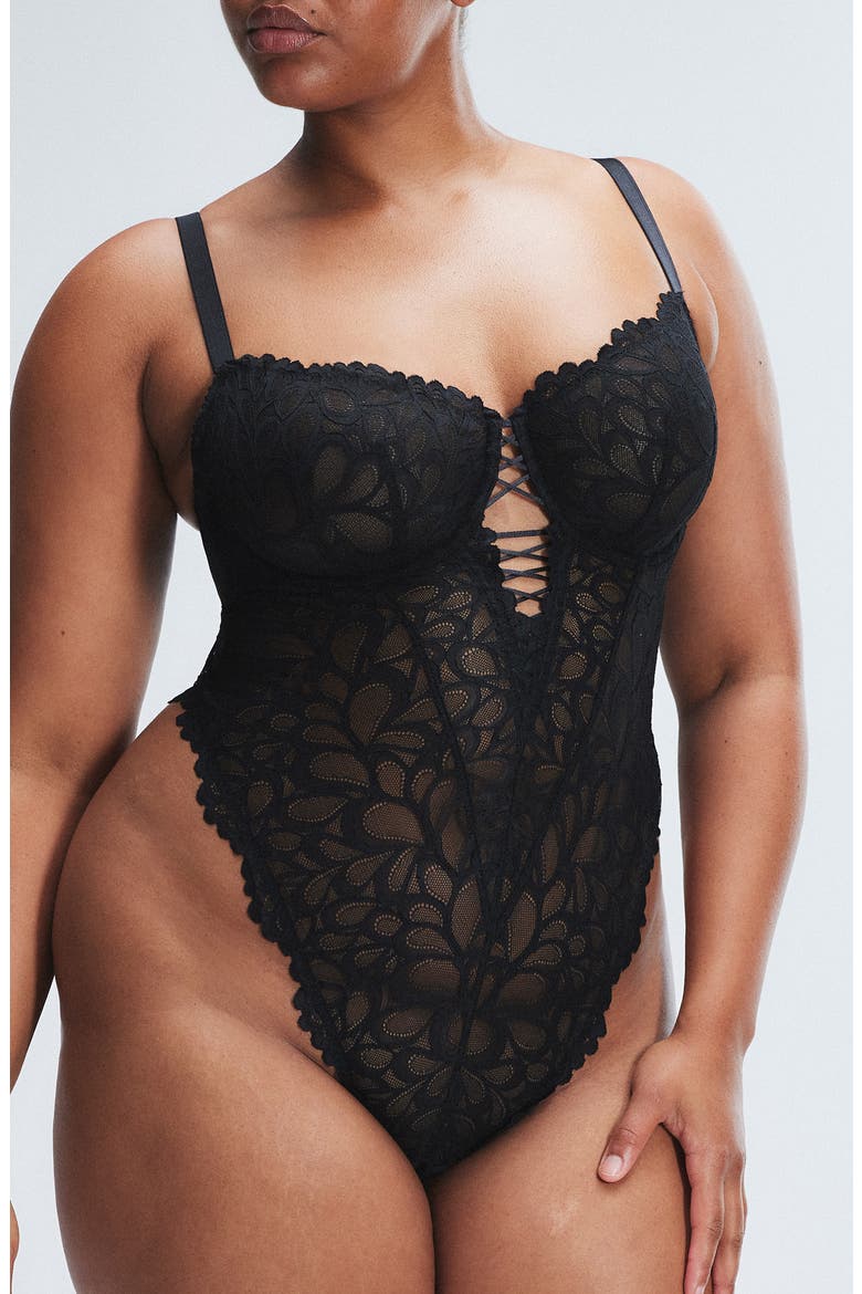 Savage Not Sorry Sheer Lace Teddy, Main, color, BLACK CAVIAR