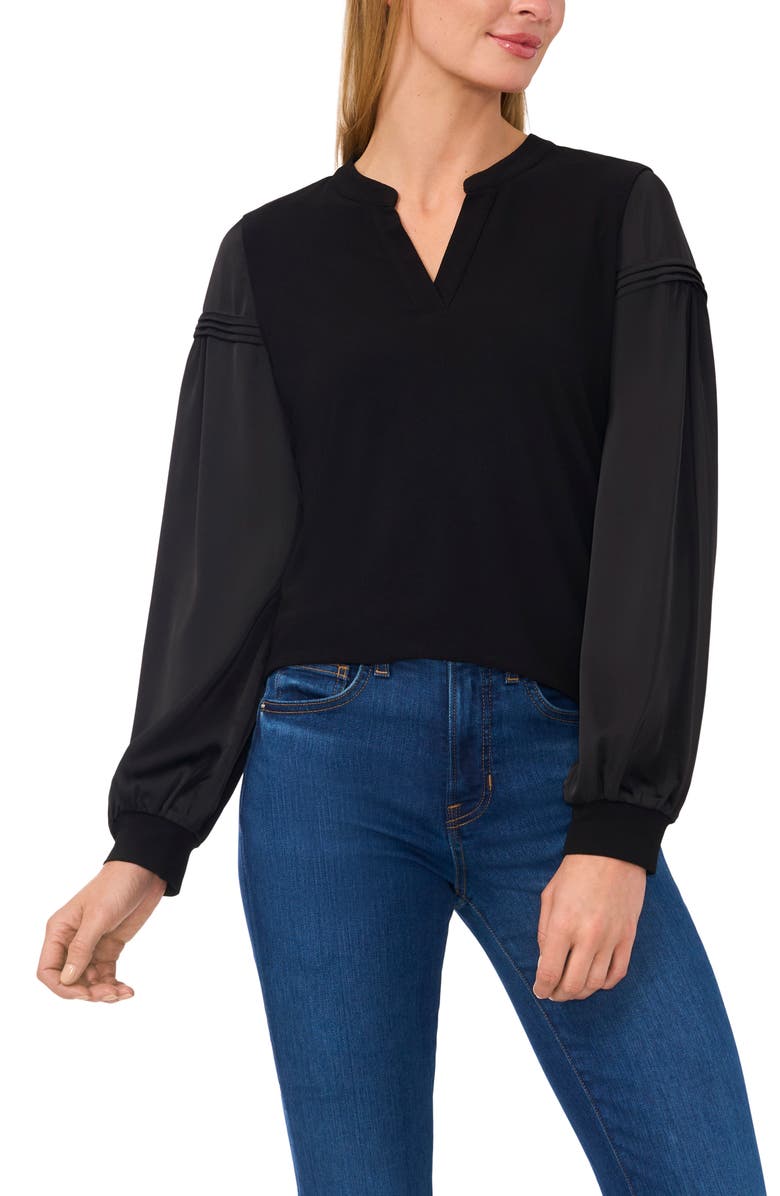 CeCe Mixed Media Long Sleeve Top, Main, color,