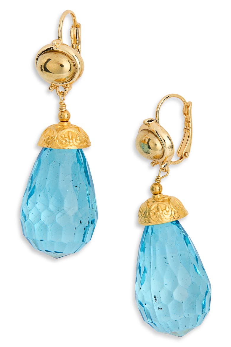 Cabochon Faceted Drop Earrings, Main, color, AQUA
