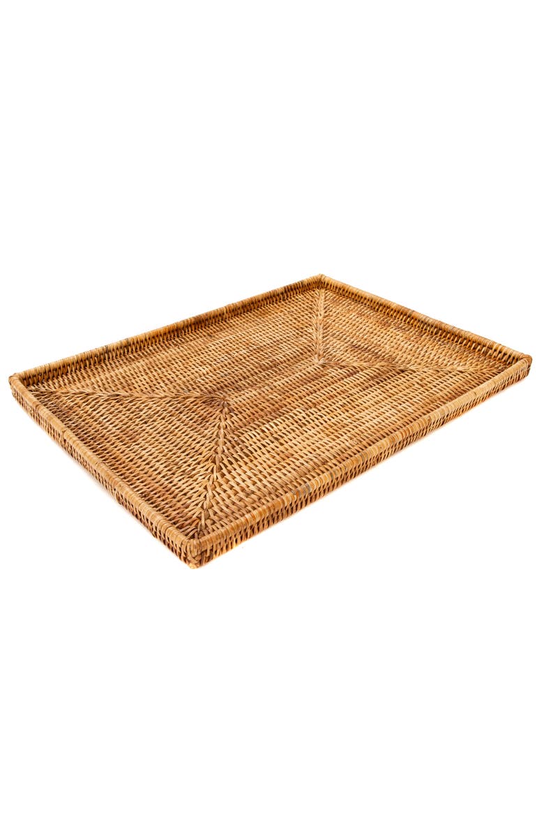Artifacts Rattan Rectangular Flat Tray, Alternate, color, Honey Brown