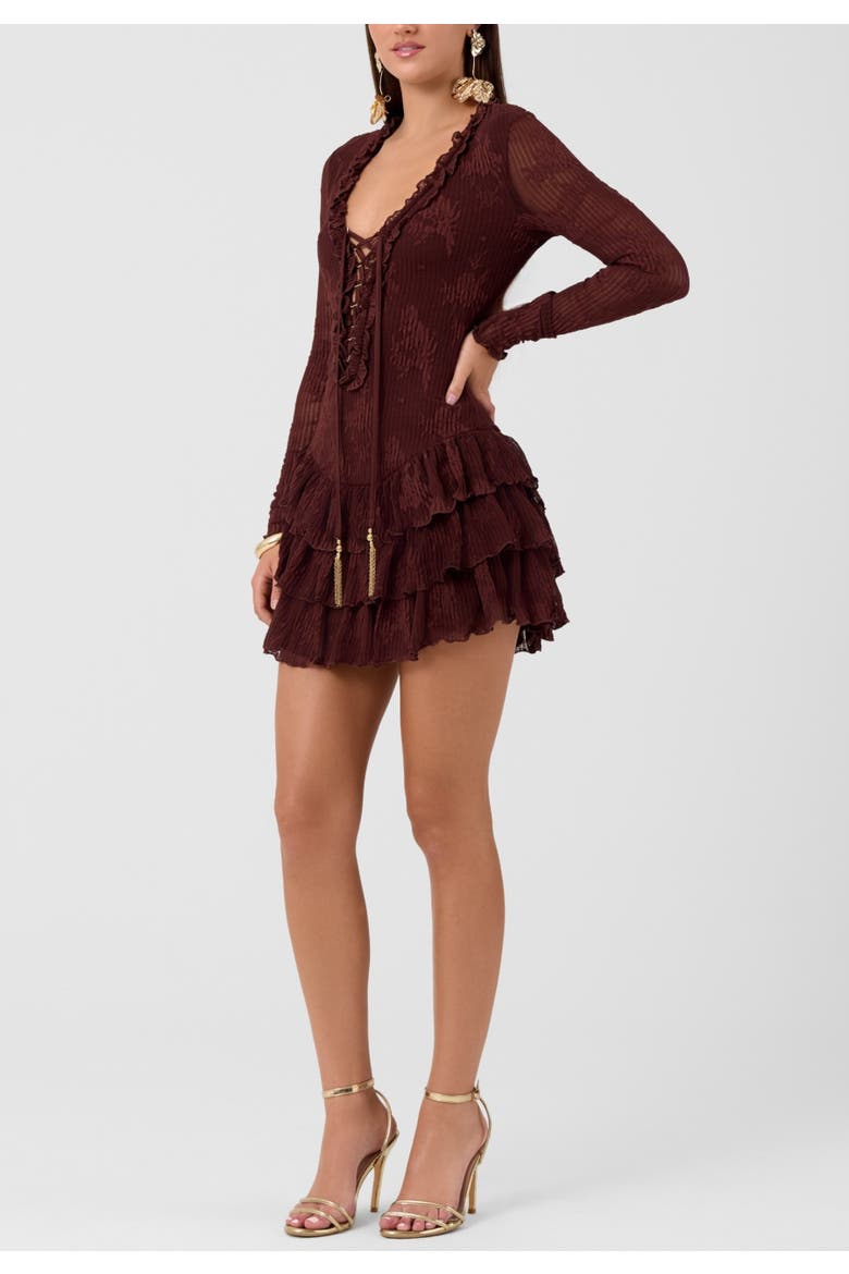 Kitra Lace Up Mini Dress, Alternate, color, Rum Raisin