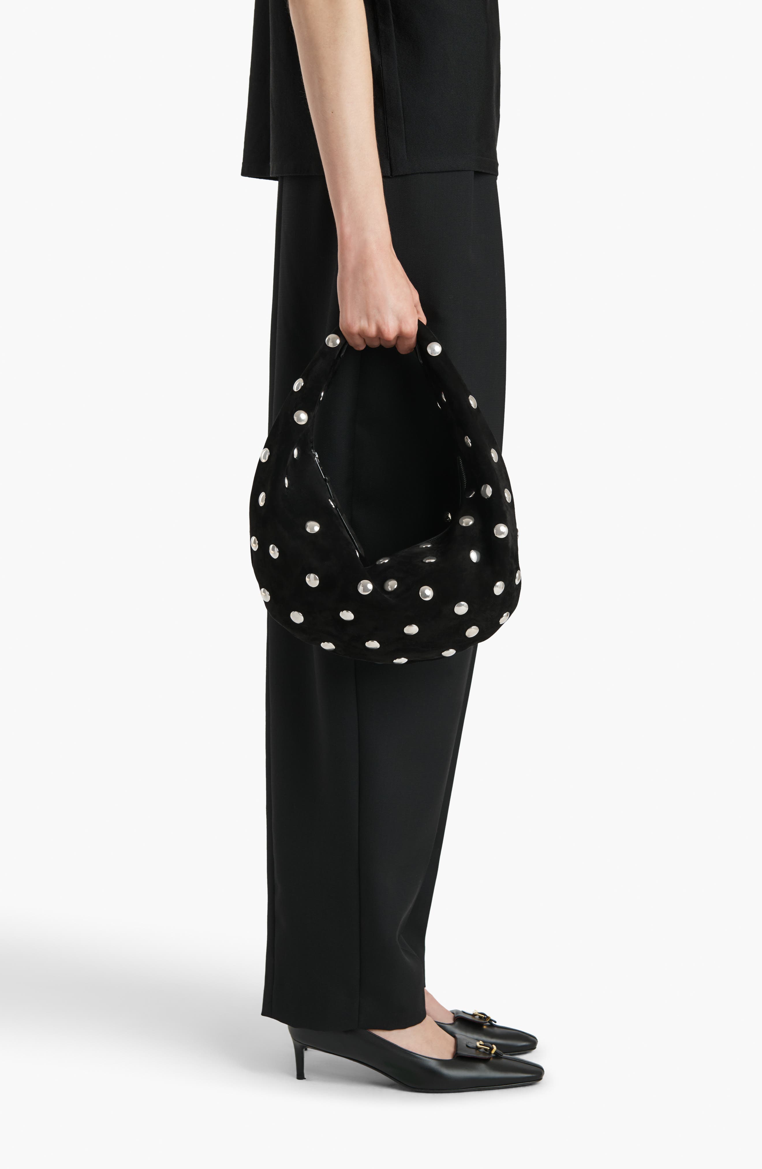 Khaite Medium Olivia Studded Suede Hobo Bag, Alternate, color, Black 200