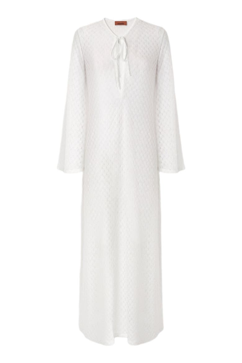 Long Cover-up Dress In Lamé Viscose With Raschel Workmanship, Alternate, color, White