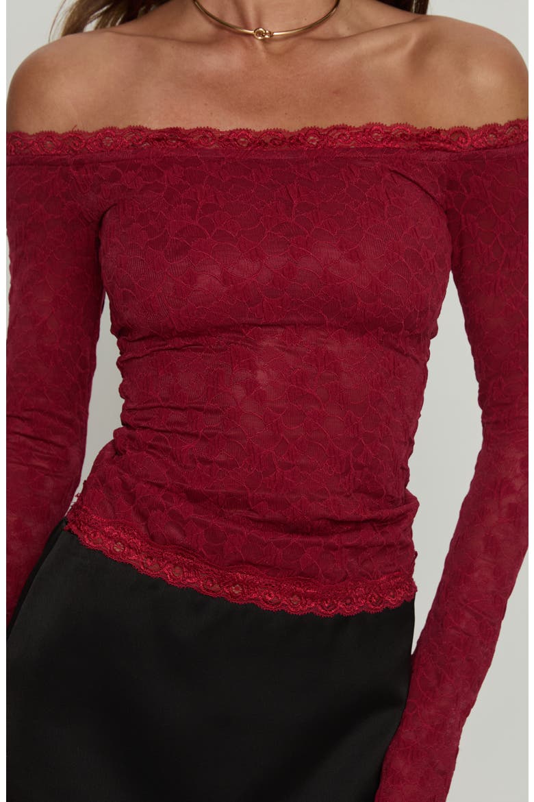 Mochapella Off the Shoulder Lace Top, Alternate, color, BURGUNDY