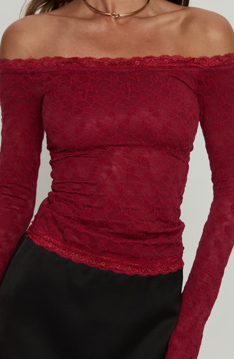 Princess Polly Mochapella Off the Shoulder Lace Top, Alternate, color, Burgundy