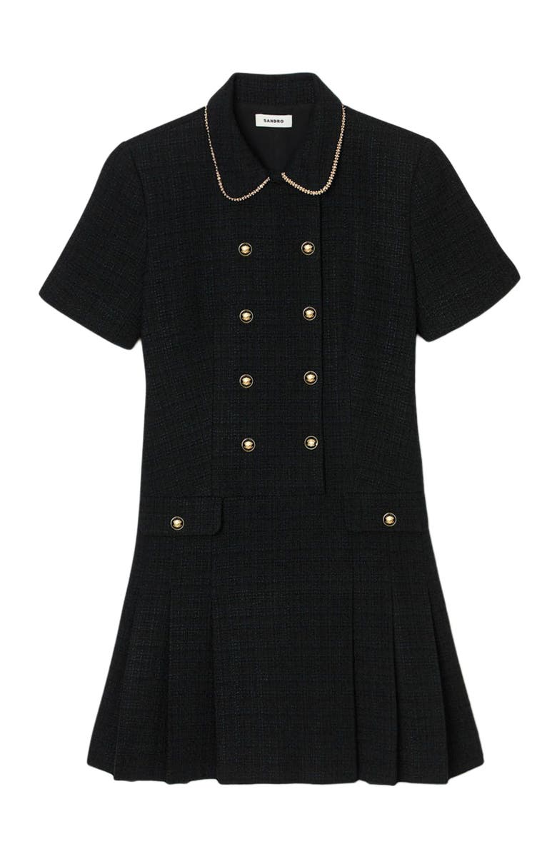 SANDRO Short buttoned tweed dress, Alternate, color, Black
