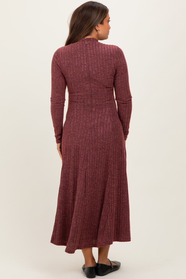 Ribbed Mock Neck Midi Dress, Alternate, color, Burgundy