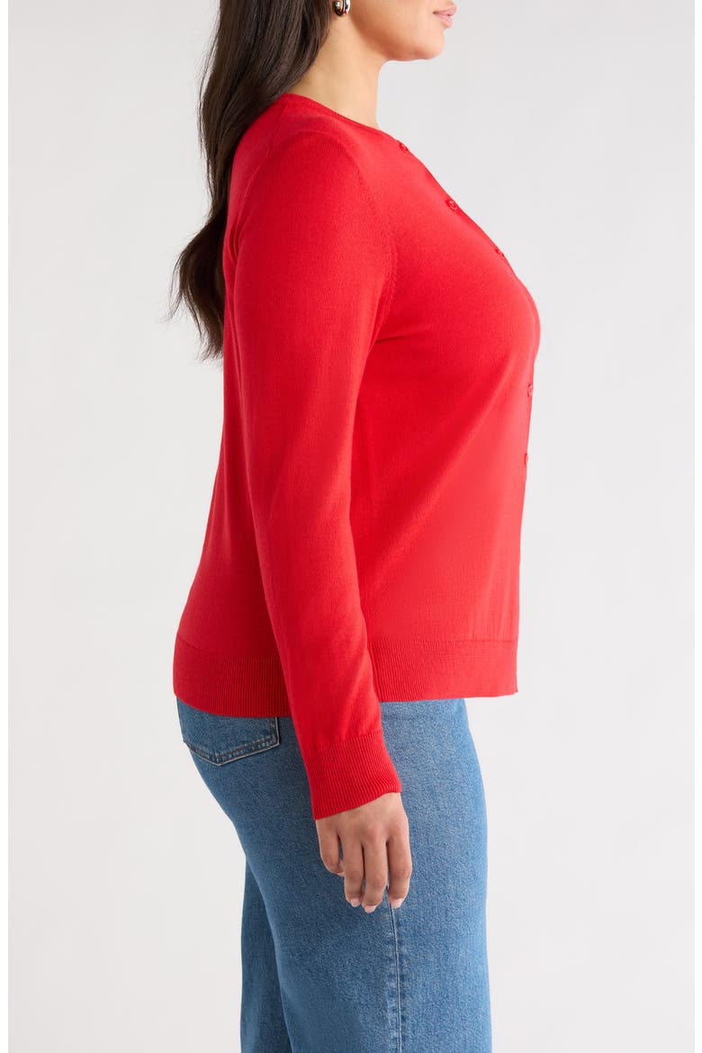 Merino Wool Blend Crewneck Cardigan, Alternate, color, RED RADISH