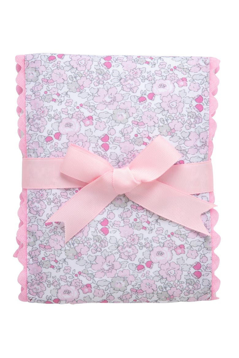 Floral Fancy Fabric Burp Cloth, Main, color, Elephant Floral /Pink Trim