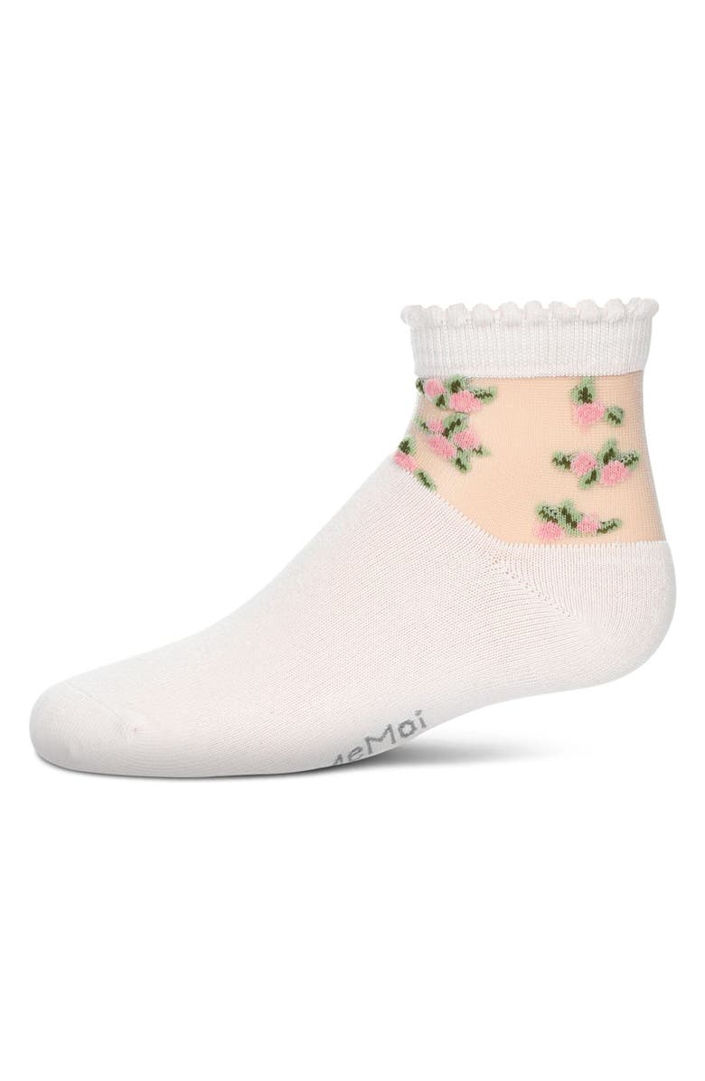 MeMoi Peek-A-Boo Sheer Floral Crew Socks, Main, color, Light Pink