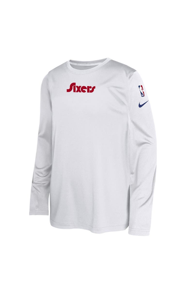 Nike Youth Nike  White Philadelphia 76ers 2024/25 City Edition Pregame Performance Long Sleeve Shooting T-Shirt, Alternate, color, 