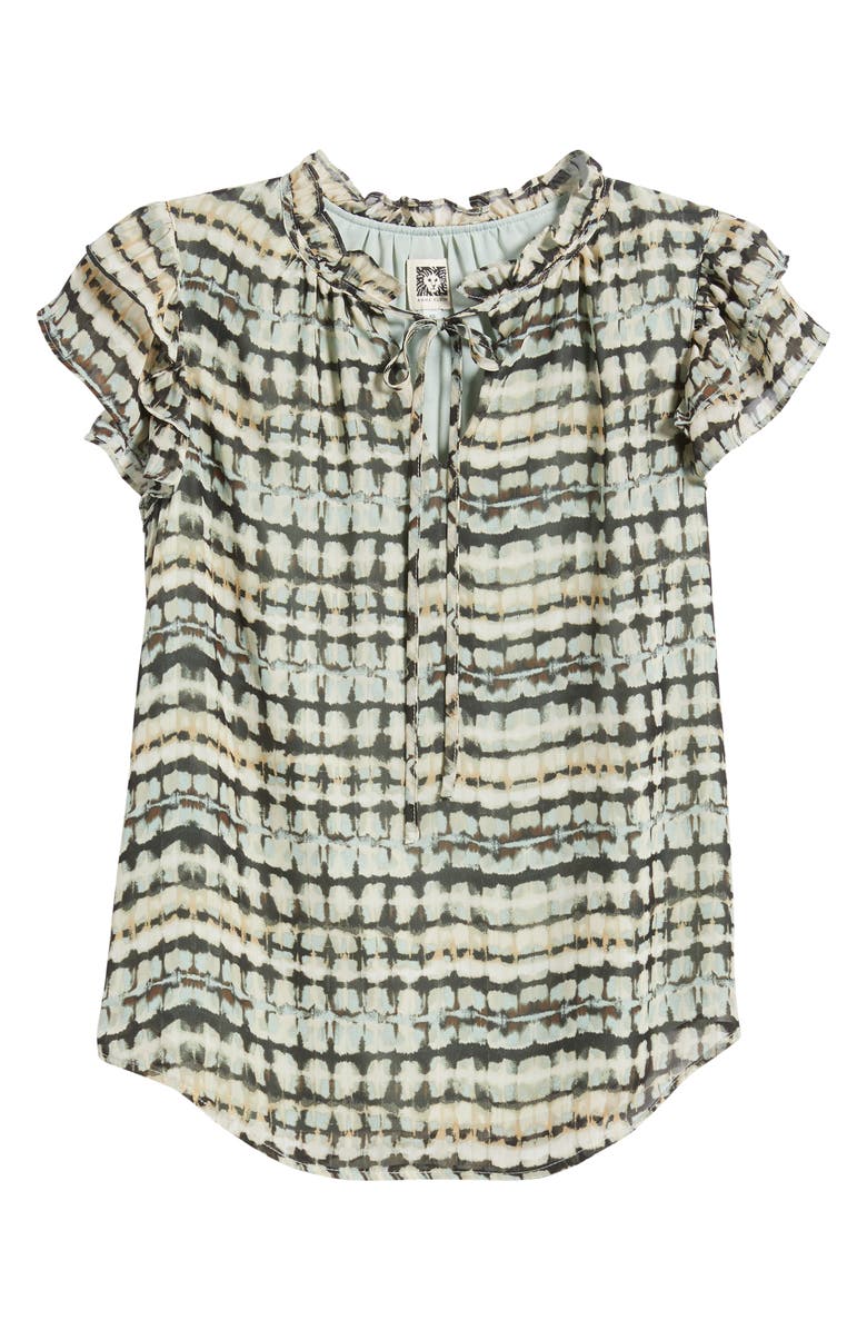 Anne Klein Ruffle Sleeve Tie Neck Top, Alternate, color, 