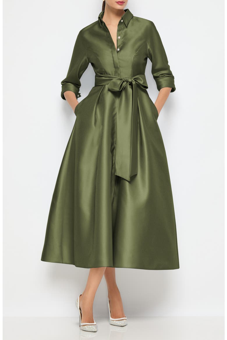 Amorette Satin Twill Midi Shirtdress, Main, color, OLIVE