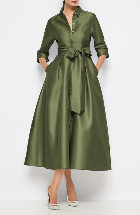 Amorette Satin Twill Midi Shirtdress