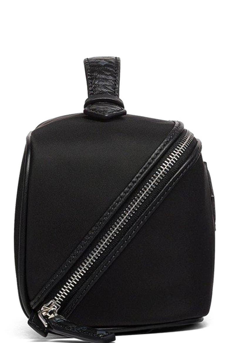 Small Ottomar Toiletry Bag in ECONYL and Leather, Alternate, color, Black