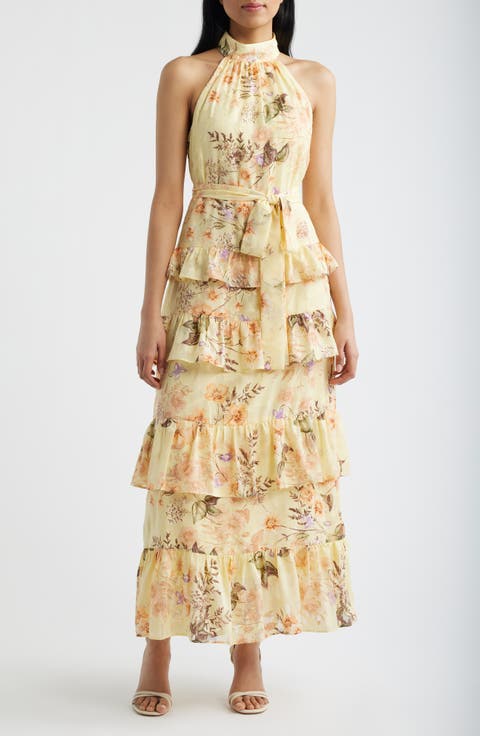 Tiered Ruffle Sleeveless Chiffon Maxi Dress