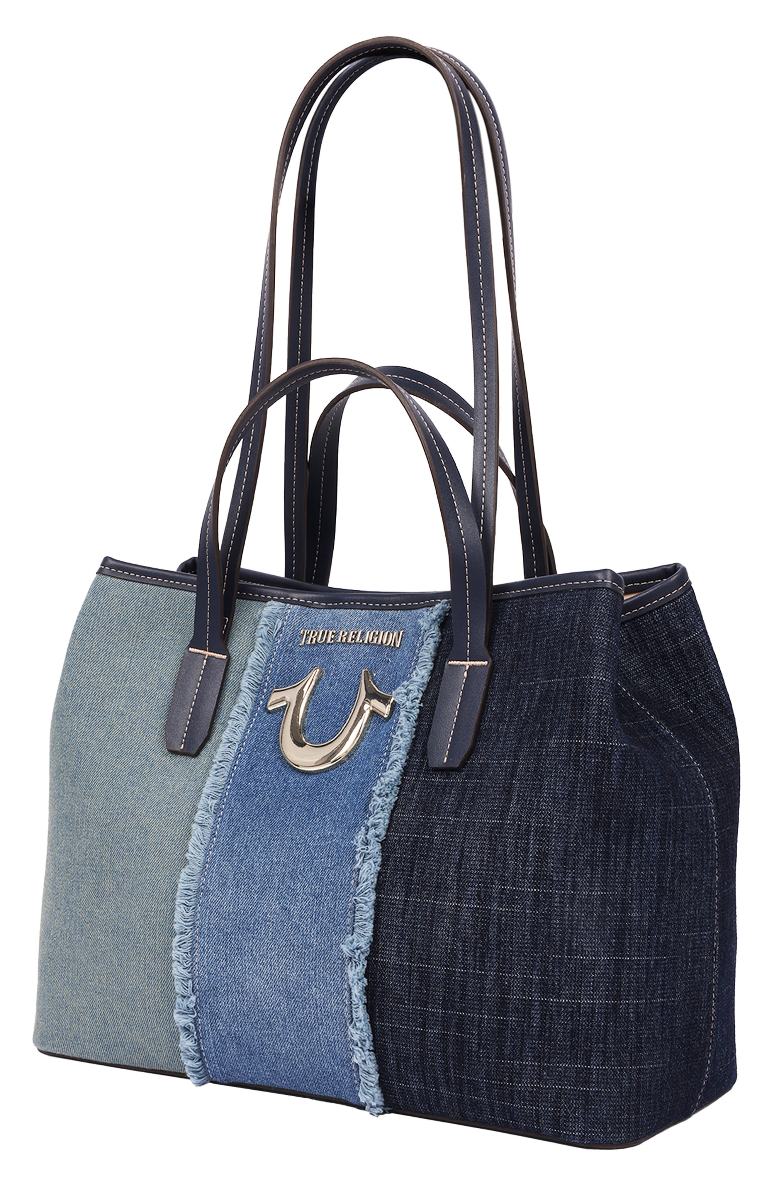 Frayed Denim Horseshoe Tote, Alternate, color, MULTI