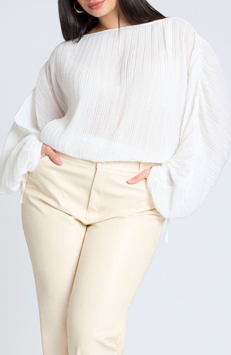 ELOQUII Dolman Long Sleeve Plissé Chiffon Top, Main, color, 