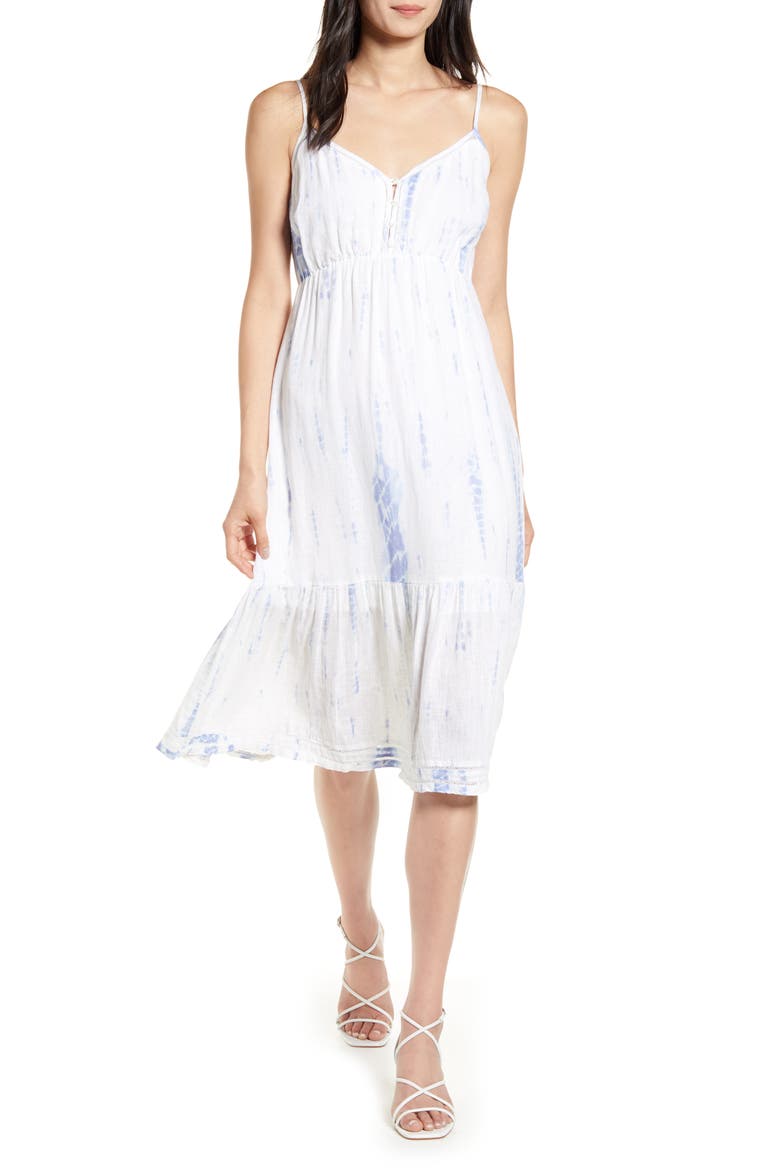 Delilah Openwork Linen Blend Midi Dress, Alternate, color, CLOUD TIE DYE