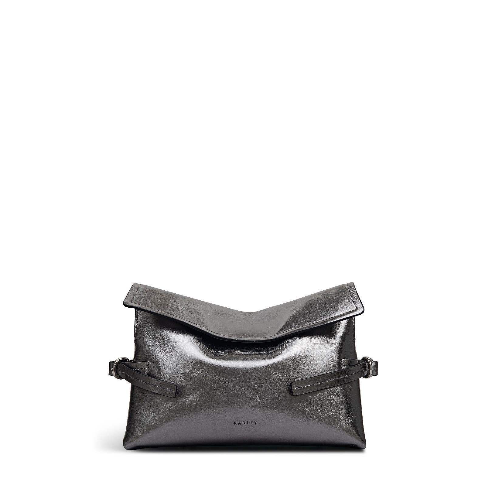 Radley Fleet Street - Metallic Medium Flapover Clutch, Main, color, Silver