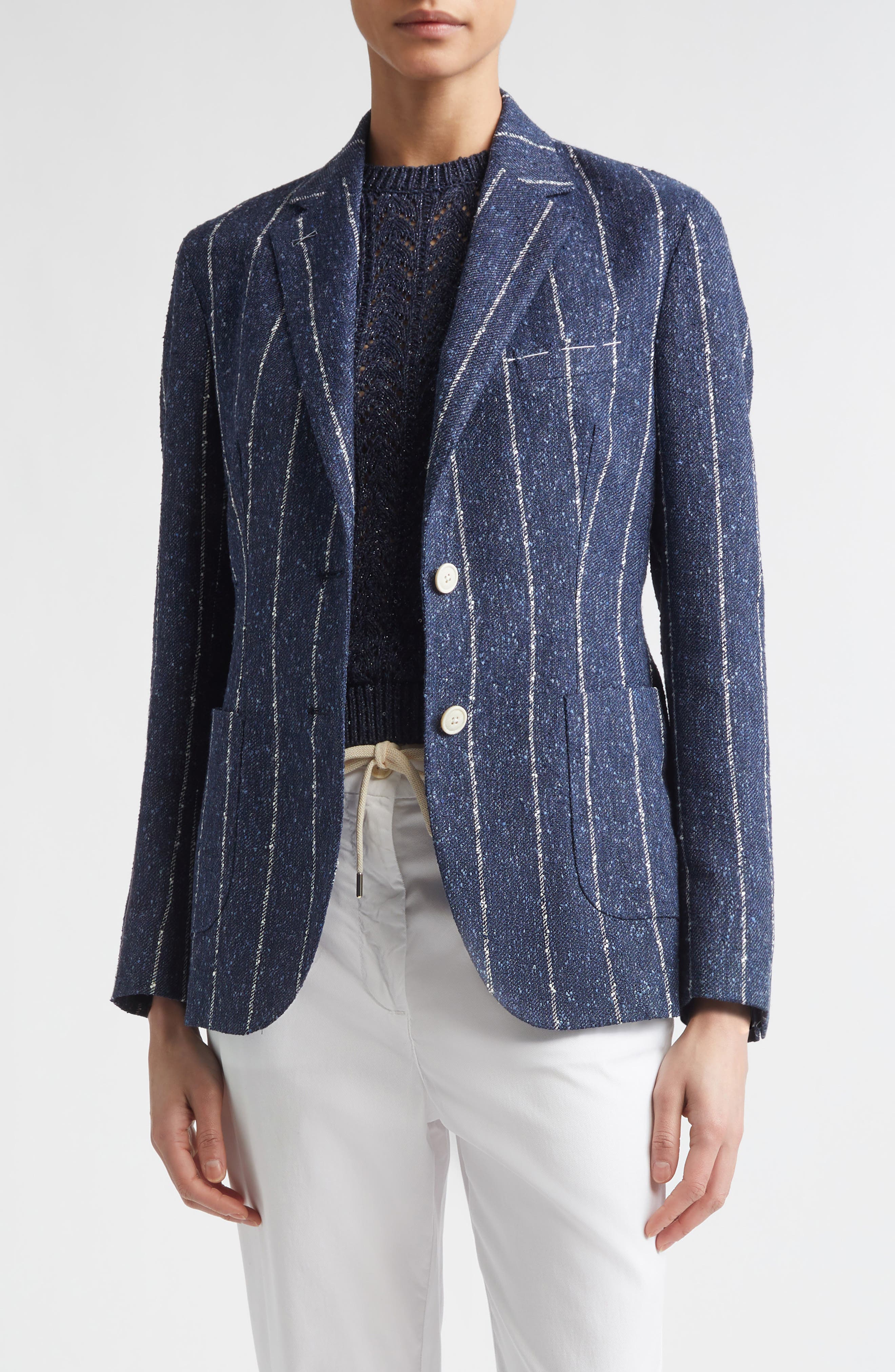Stripe Slubby Linen Blend Jacket
