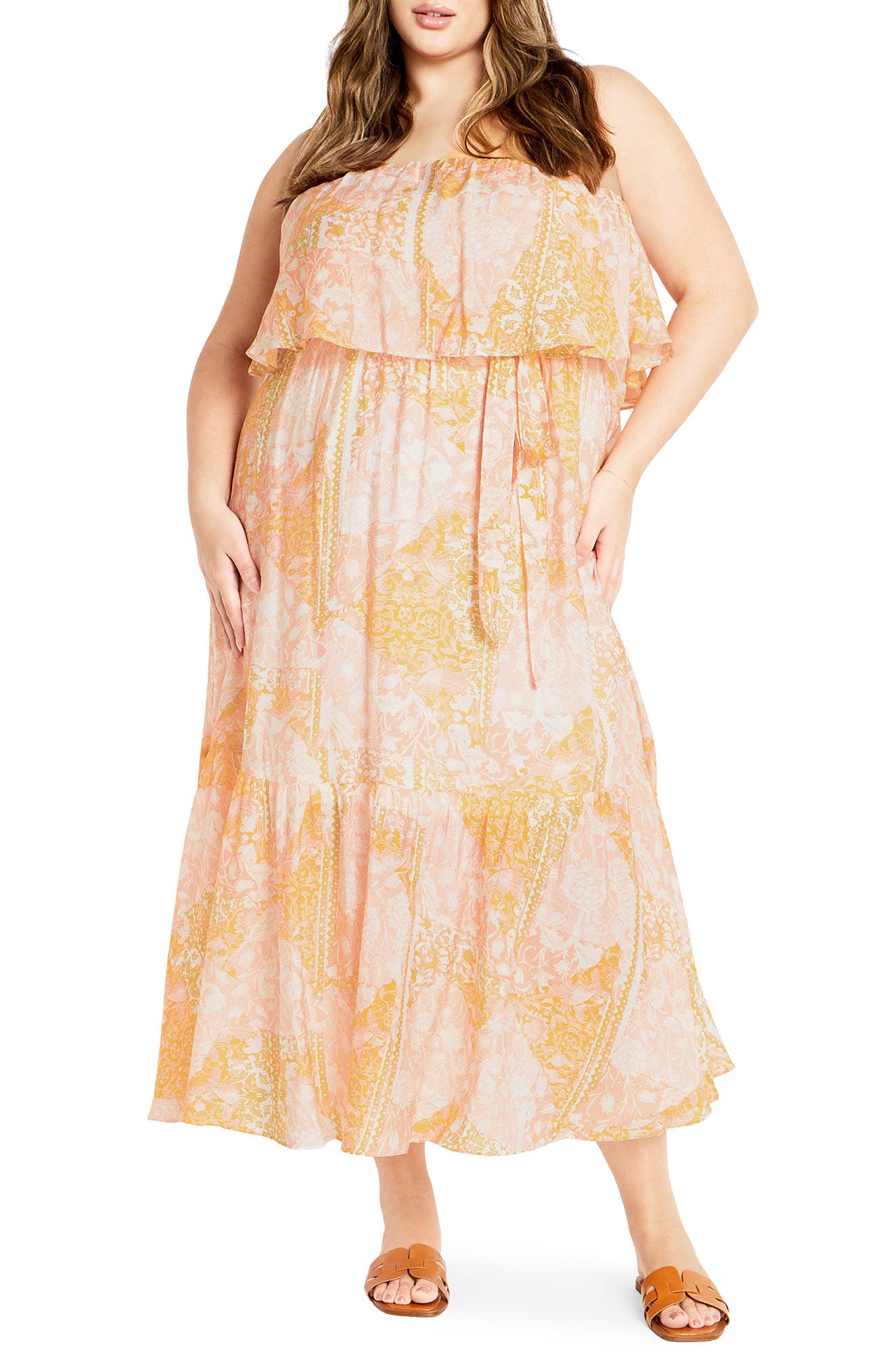 City Chic Pia Floral Strapless Maxi Dress