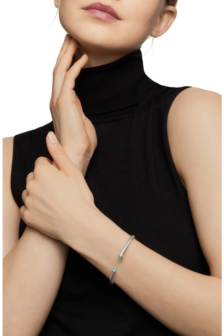 Cable Classic Bracelet with 18K Gold & Semiprecious Stones, 4mm, Alternate, color, TURQUOISE