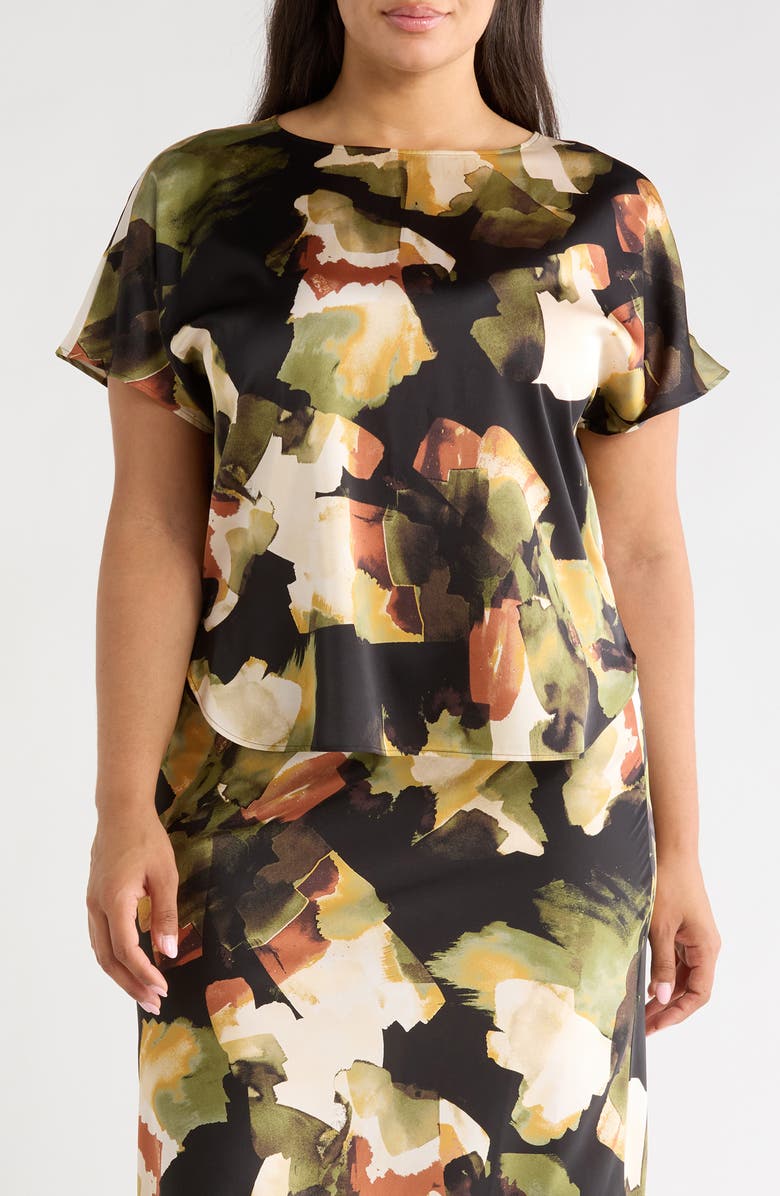 Anne Klein Floral Print Top, Main, color, Bay Leaf Multi