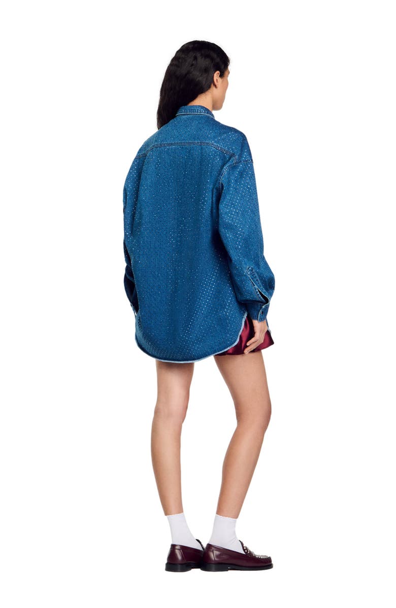 SANDRO Denim shirt with rhinestones, Alternate, color, 