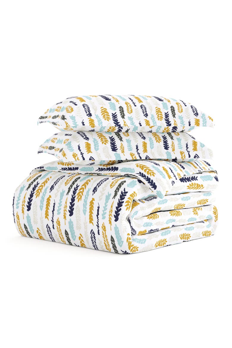 HOME SPUN Premium Ultra Soft Feathers Pattern 3-Piece Duvet Cover Set, Main, color, NAVY