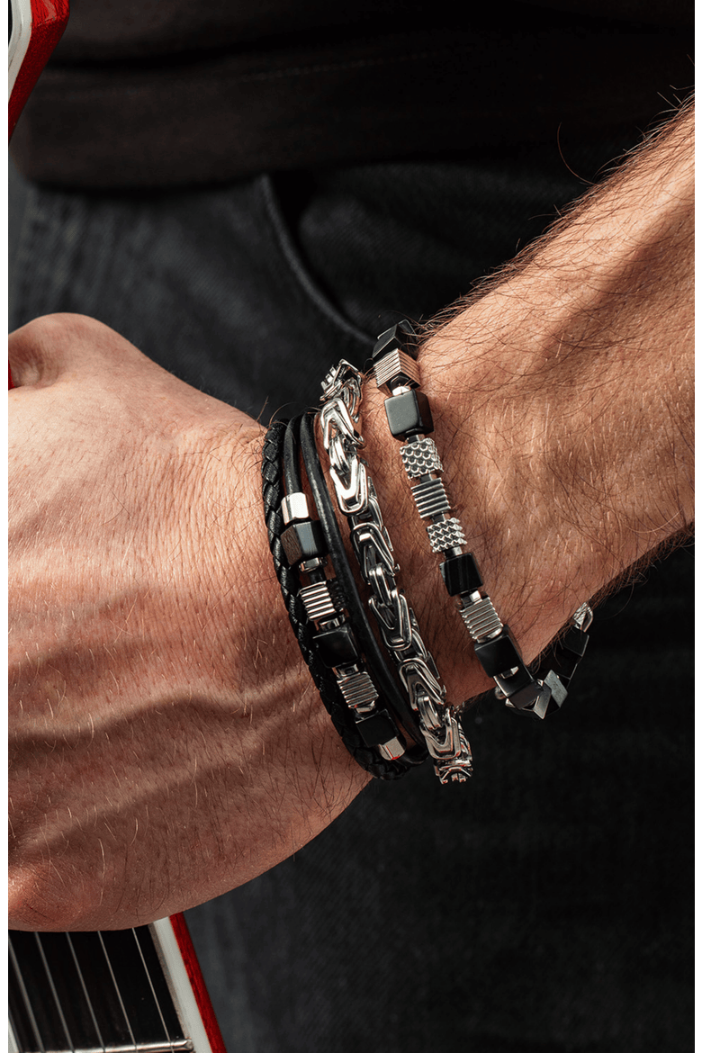 Onyx Graphic Cubes Bracelet In Stainless Steel, Alternate, color, Silver