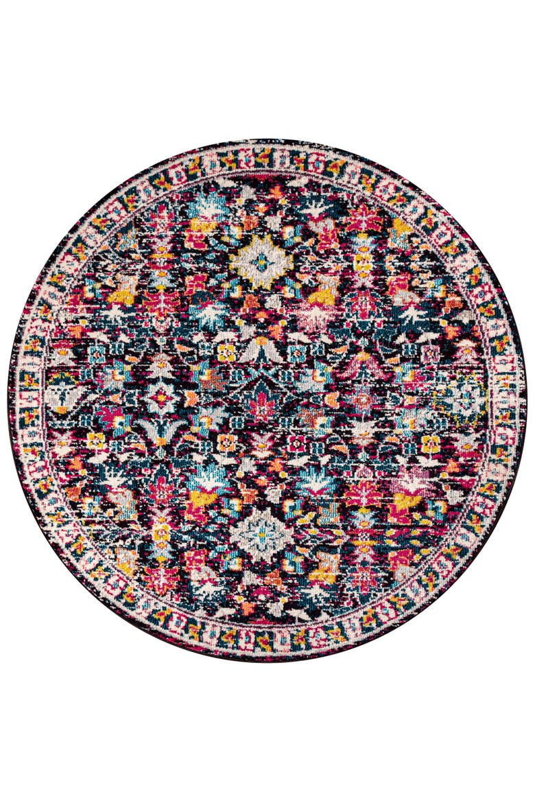 Modern Persian Boho Floral Round Area Rug, Main, color, Multi/Purple