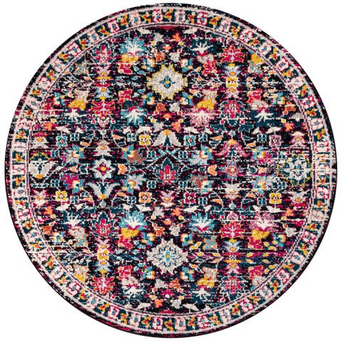 Modern Persian Boho Floral Round Area Rug