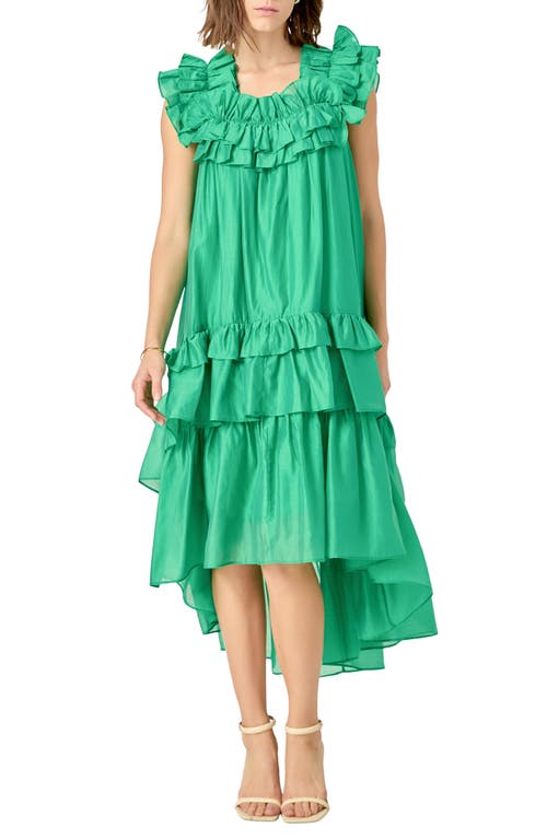 ENGLISH FACTORY ENGLISH FACTORY RUFFLE SLEEVELESS HIGH-LOW MAXI DRESS