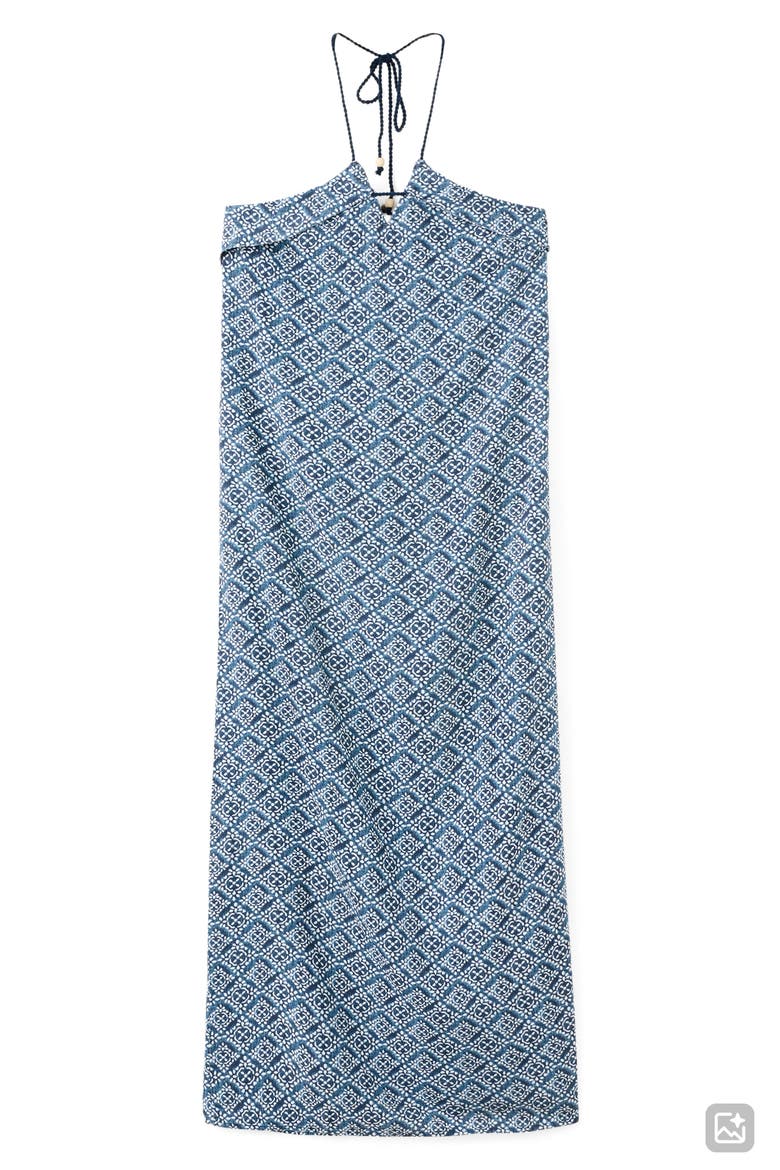 Print Halter Neck Open Back Midi Dress, Main, color, NAVY