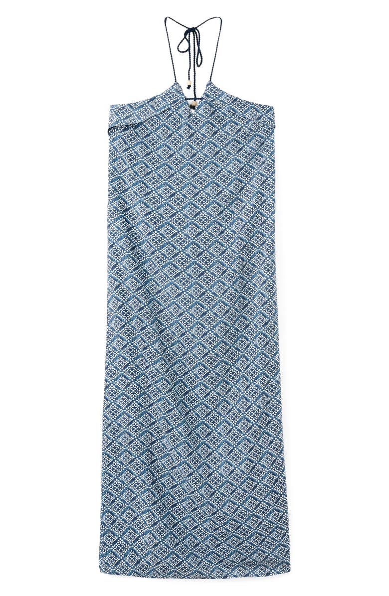 MANGO TEEN Print Halter Neck Open Back Midi Dress, Main, color, Navy