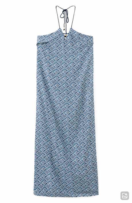 Print Halter Neck Open Back Midi Dress
