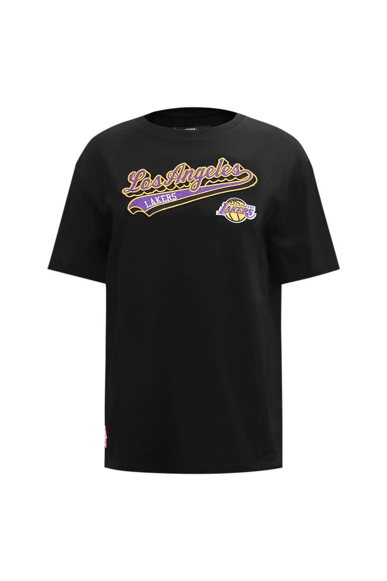 Women's Pro Standard Black Los Angeles Lakers Script Boyfriend T-Shirt, Alternate, color, Black