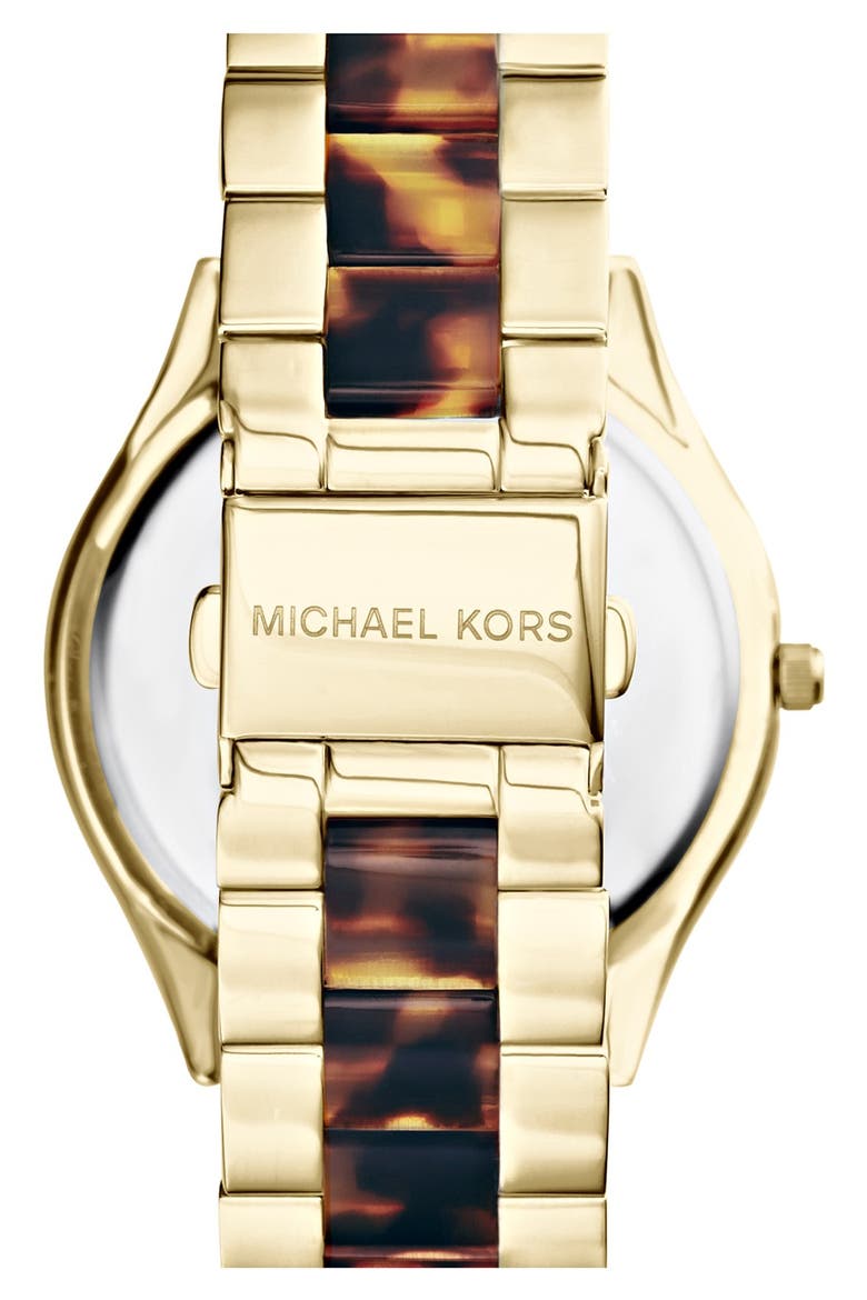 Michael Kors 'Slim Runway' Round Bracelet Watch, 42mm, Alternate, color, TORTOISE/ GOLD