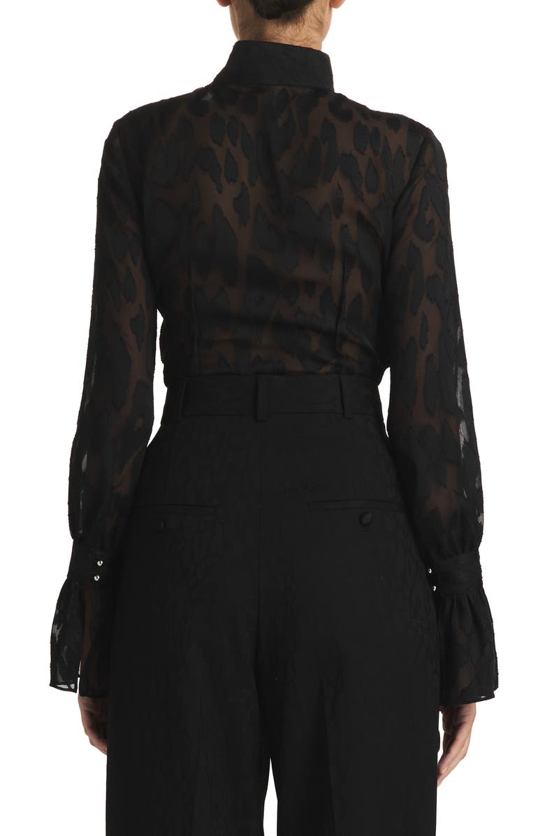 ST. JOHN Leopard Fil Coupé Bell Cuff Shirt, Alternate, color, 