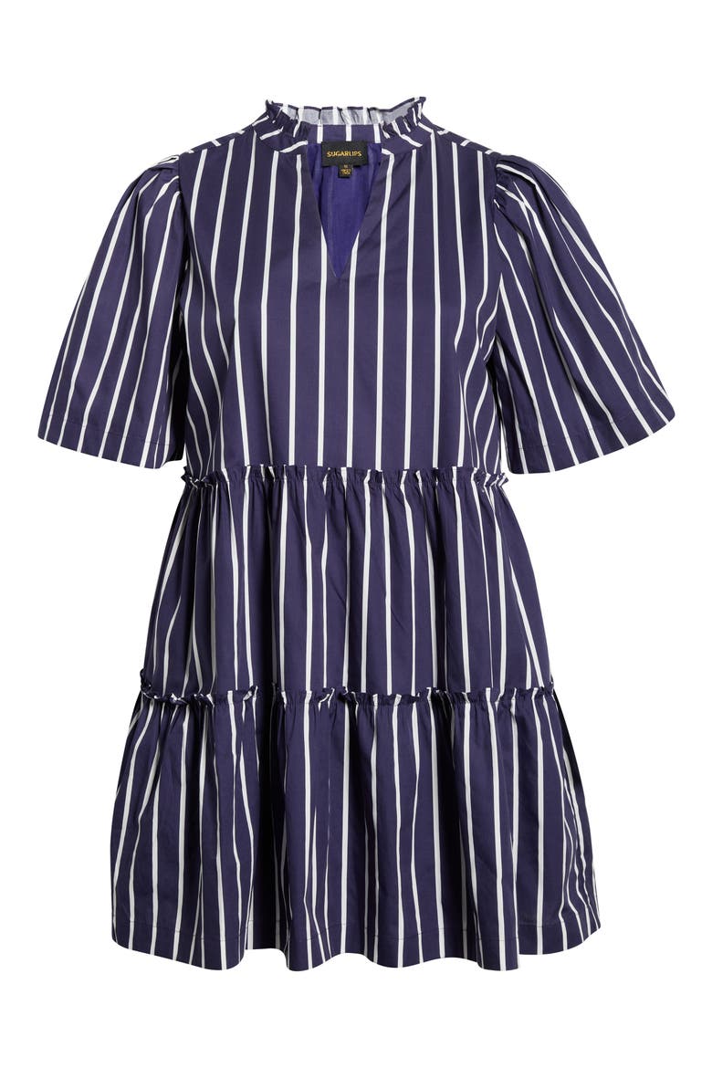 Stripe Split Neck Trapeze Dress, Alternate, color, NAVY-WHT-STRIPE