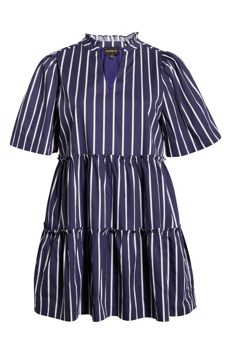 SUGARLIPS Stripe Split Neck Trapeze Dress, Main, color, Navy-Wht-Stripe