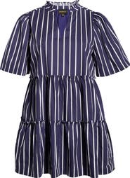 SUGARLIPS Stripe Split Neck Trapeze Dress