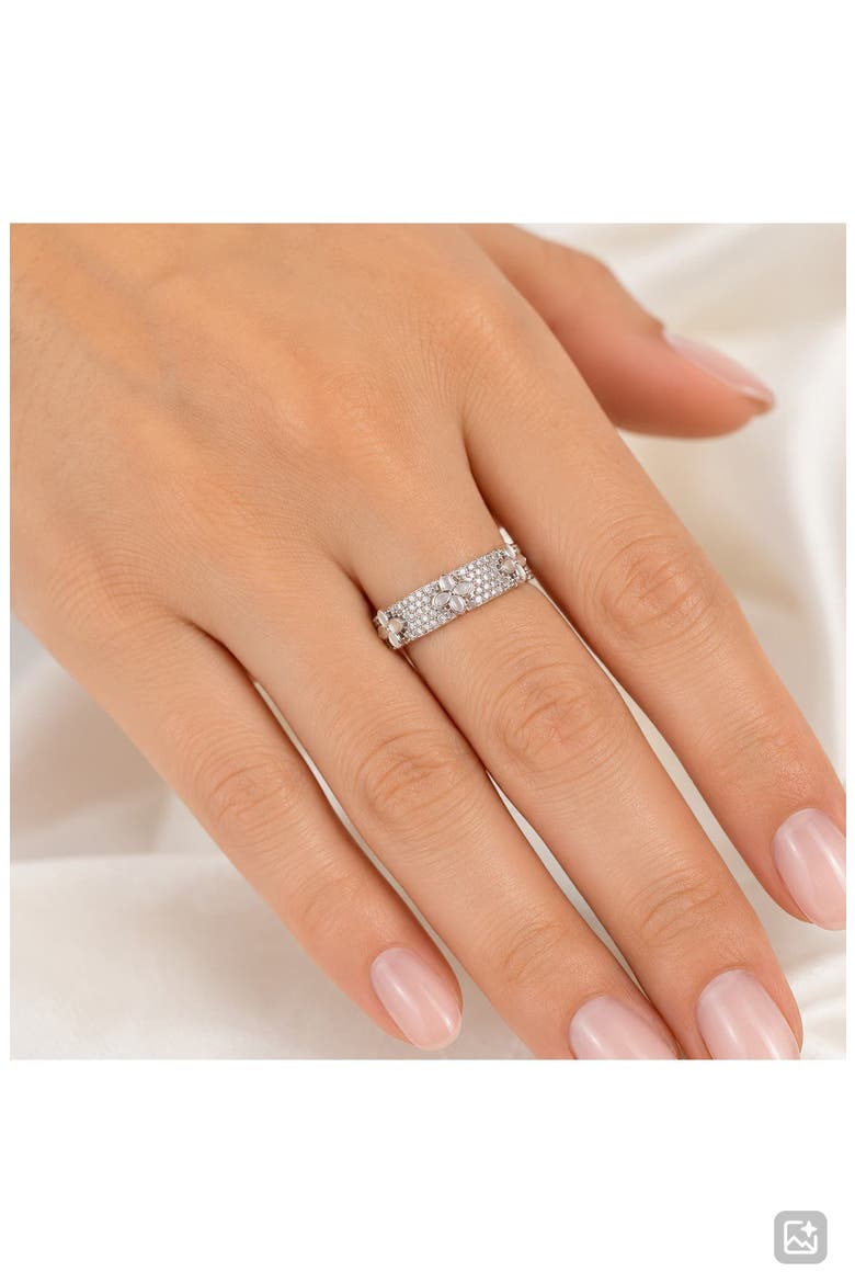 Cubic Zirconia Floral Band Ring, Alternate, color, SILVER